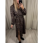 Sukienka kopertowy dekolt, z gumką i paskiem w talii gorzka czekolada